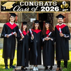 Class of 2026 Congrats Grad Yard Sign Banner Black Gold Graduation Party Decor