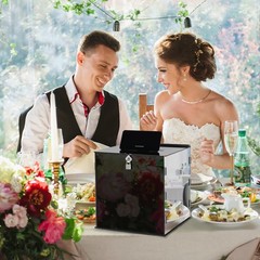 Fowecelt Black Acrylic Wedding Card Box with Lock, 10″ × 9″ × 10″,