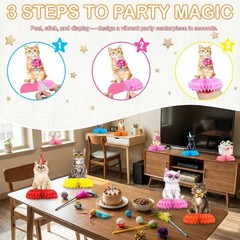 Cat Birthday Party Decorations Honeycomb Centerpieces 12 Pcs, Kitten Table To…