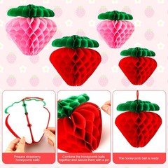 BOARDFEB 12 Pcs Paper Strawberry Honeycomb Ball for Fruit Theme Party Birthda…