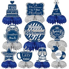 10 Pcs Retirement Party Decorations, Blue Silver Retirement Table Honeycomb C…