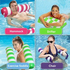 4 Pack Inflatable Pool Hammock Floats with Air Pump and Beach Ball, 4-In-1 Water