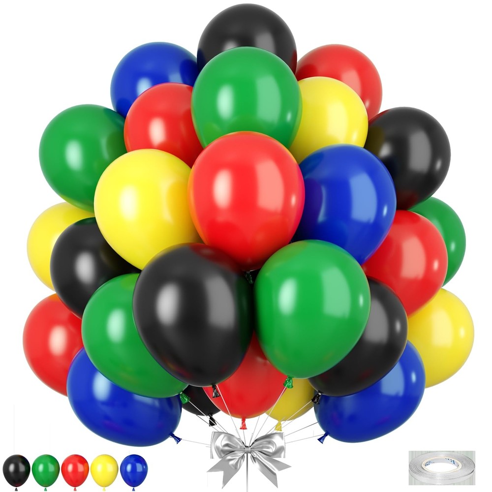 Red Blue Green Black Balloons, 50pcs Blue Red Yellow Black Balloons, Party Ba…
