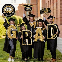2026 Graduation Yard Signs – 11PCS Black Gold Lawn Decorations for Senior Party