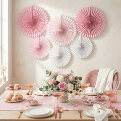 Paper Fan Blush Honeycomb Decorations, 6 Pack Hanging Fans, 12″ & 16″ (3 Each),