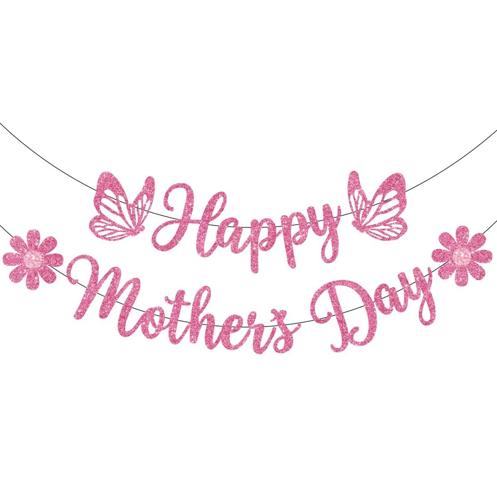 Mothers Day Banner Decorations, Happy 7 inches by 5 inches, Pink