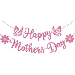 Mothers Day Banner Decorations, Happy 7 inches by 5 inches, Pink