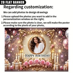 1x 2D Romantic Theme Personalized Custom Birthday Banner Printed Party Backdrop❀