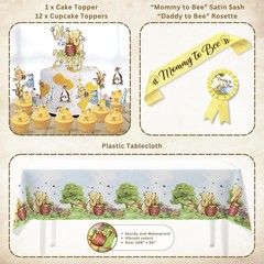 Classic Pooh Theme Party Decorations – Tablecloth, Toppers