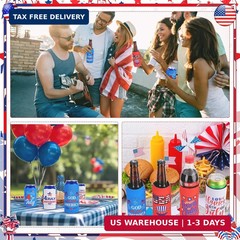 8 PCS Patriotic Can Cooler Sleeves Bulk Independence Day Decorations American Fl