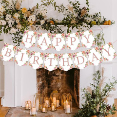 Rose Gold Floral Birthday Decorations – Glittery Happy Birthday Banner for Women