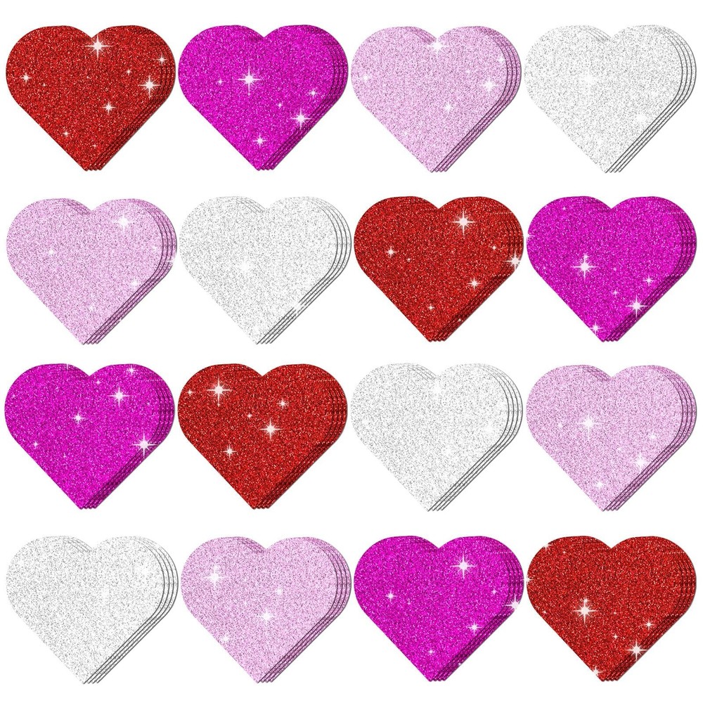 Glitter Heart Cutout, 120Pcs Heart Cutouts Red Pink White Rose Red Valentine’…