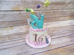Heather Goldminc Blue Sky Happy 16 Birthday Ceramic Cake & Cat Tea Light Holder