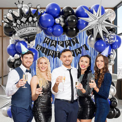 Birthday Decorations for Men with Black Metallic Silver Navy Blue Balloons Banne