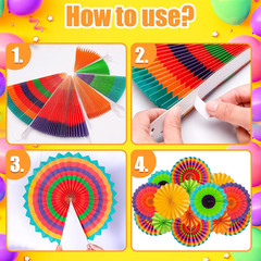 12PCS Multi-Color Hanging Paper Fans, Fiesta Party Decorations, Photo Props f…