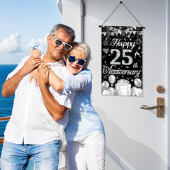Happy Anniversary Decorations Small Banner Black Silver Happy 25Th Anniversary C