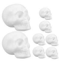 8Pcs Lightweight White Polystyrene Foam Skulls for Desktop and Party Decorations