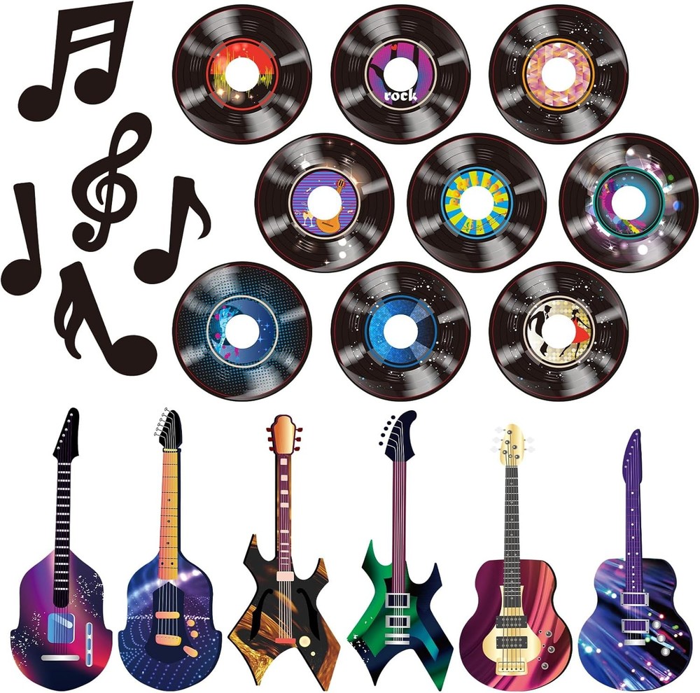 40 Pcs Music Party Decorations Musical Notes Rock and Roll Record Cutouts Silhou