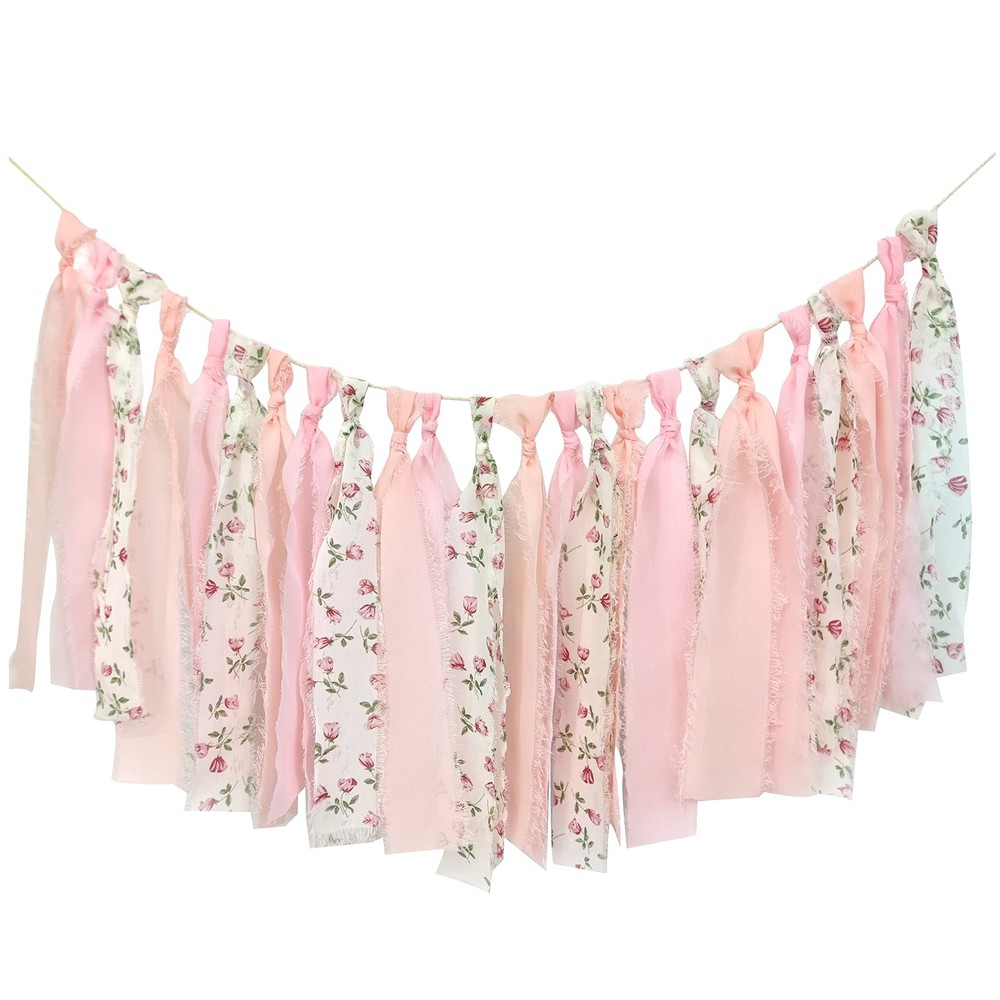 Pink Floral Tsaasel Garland for Wedding Spring Tea Party Haning Chiffon Tasse…