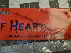 Halloween cut off Heart Prop with bottle of blood meat hook Life Size Chop Shop