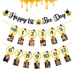 3PCS Happy Bee Day Party Decorations, Bumble Honey Bee 1st Birthday Baby Phot…