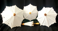 WHITE ASSTD BATTENBURG + OTHER LACE MINI PARASOL PARTY/SHOWER FAVORS – LOT OF 12