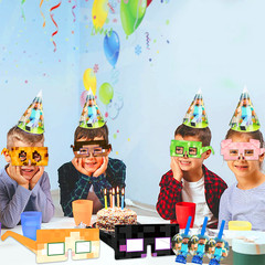 Minecraft Party Decoration Blow Out Hat Glasses Set Pixel Game Birthday Supplies