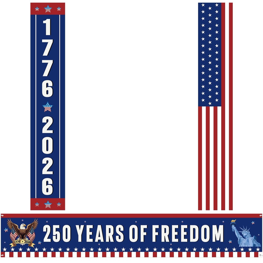 Peryiter 3 Pcs 250th Anniversary Banners American Patriotic red, white, blue