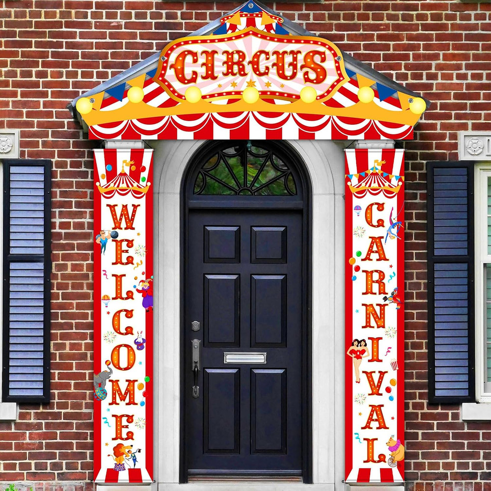 3 Pcs Carnival Circus Porch Banner Decorations Circus Party Awning Hanging Banne