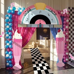4 Pcs 50s Party Decorations 1950s Record Party Entryway Diner Door Banner Bla…