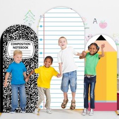 Back to School Composition Notebook Arch Backdrop Cover 4Ft 5Ft 6Ft Colorful Set