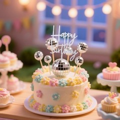 24 PCS Disco Ball Cake Toppers Happy Birthday Cake Topper 1970s Retro Disco T…