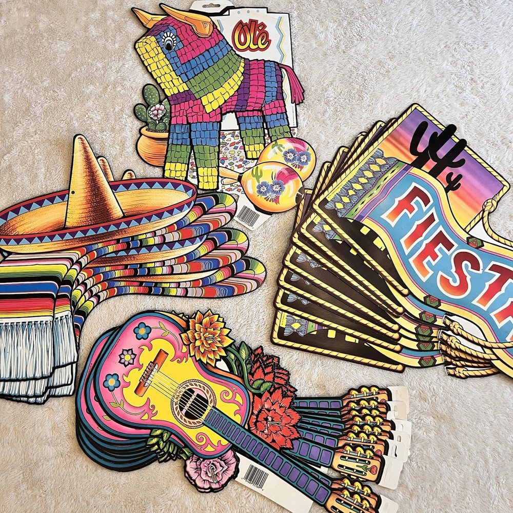Beistle Fiesta Cutouts Cinco De Mayo Decor 27 Pcs Sombrero Fiesta Guitar Vtg ‘91