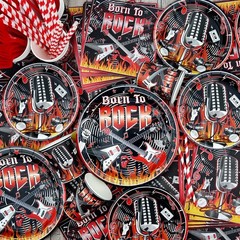 Rock and Roll Party Decorations, Including Born to Rock Banner, Plate , Napki