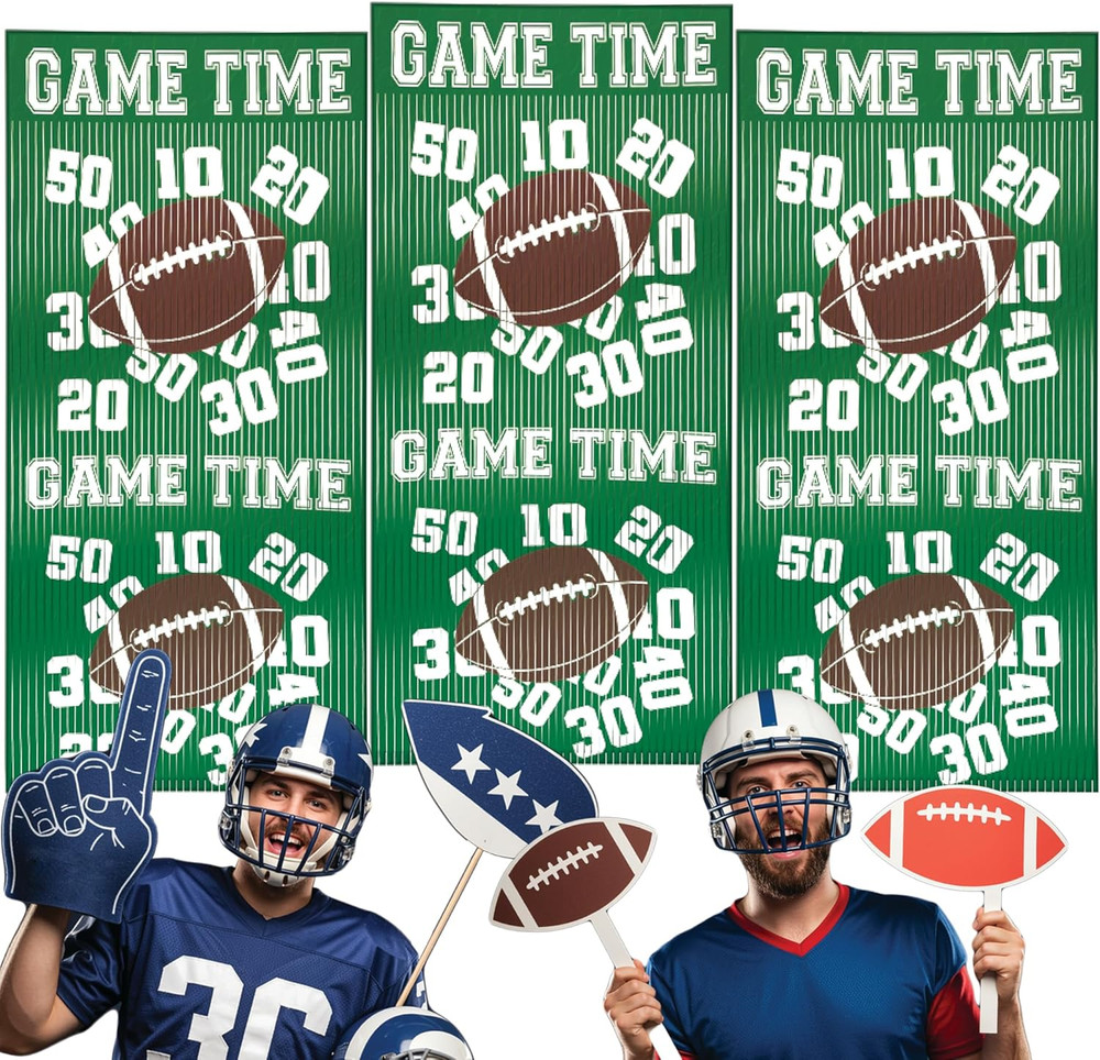 3pc Football Fringe Backdrop Curtain 3.3×6.6ft Game Day Photo Booth Decor