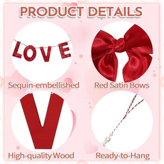 Valentine’S Day Decorations Garland Banner, 6.1Ft Sequin Wood Love & Satin Bows