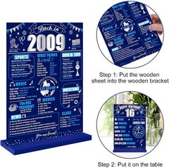 16th Birthday Decorations Back in 2009 Table Sign for Boys, blue sliver