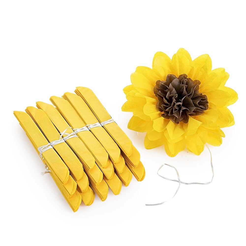 18 Pack 10 Sunflower Yellow Tissue Pom Poms, Paper Flowers, Party Backdrop