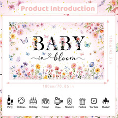 Wildflower Baby Shower Backdrop – Flower Baby in Bloom Baby Shower Decorations,