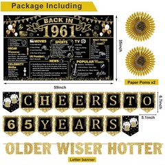 65th Birthday Decorations Kit – Black Gold Happy 65th Banner