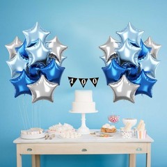 Blue Star Foil Balloons, 18 Inch Royal Blue Silver Stars Shape Foil Helium Ba…