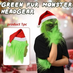 Christmas The Grinch Green Monster FullHead Mask Santa Hat Csoplay Costume Props