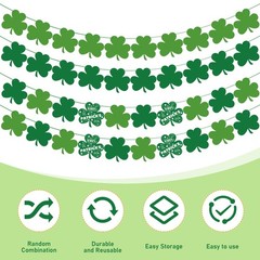 OHOME St Patricks Day Decorations – 40 Pack Shamrock Clover 32.8ft, Green