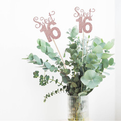 10-Pack Glitter Gold Double Sided Sweet 16 Birthday Anniversary Centerpiece Stic
