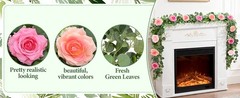 2Pcs 13 Ft Artificial Flower Garlands Real Touch Fake Floral Silk Pink Rose