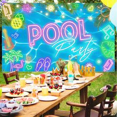 Summer Pool Party Backdrop Glow Swimming Pool Beach Party Decorations Summer Poo