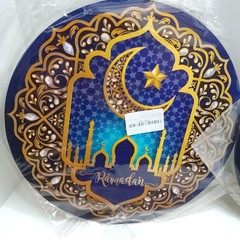 2PK Blue Ramadan Mubarak Decorations Round Wooden Wall Hanging
