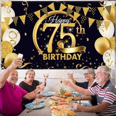 Birthday Party Decoration Extra Large Fabric Black Gold Sign Poster for Anniv…