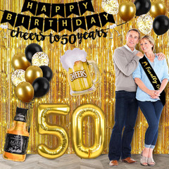 50Th Birthday Decorations for Men with Cheers to 50 Years Banner, Happy 50Th Bir