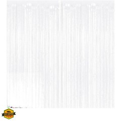 2Pack White Metallic Tinsel Foil Fringe Curtains, White Streamer Backdrop Cur…